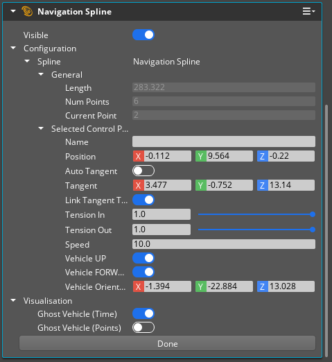 Navigation Spline component dialog