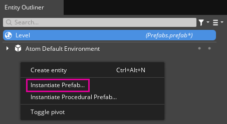 Instantiate a prefab in Entity Outliner.