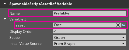 Setting up a SpawnableScriptAssetRef variable.