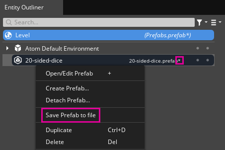 Saving a prefab.