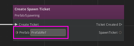 Set the prefab reference on the Create Spawn Ticket Script Canvas Node.