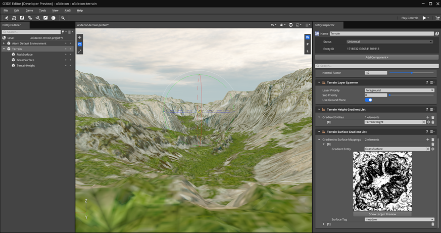 Heightfield Terrain editing in the O3DE Editor