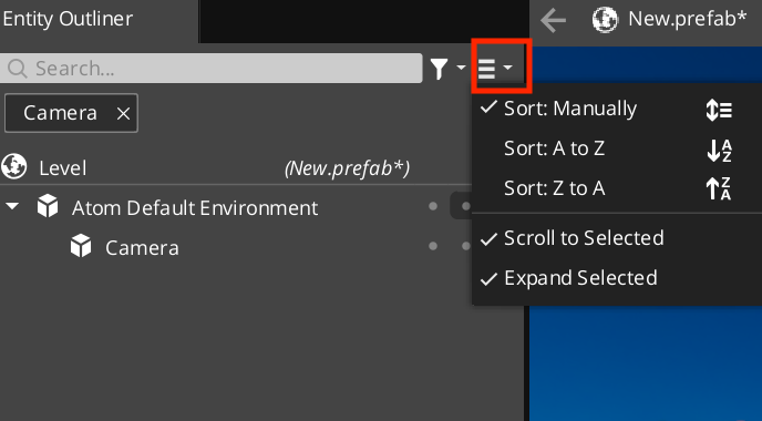 Sort entities in the Entity Outliner.