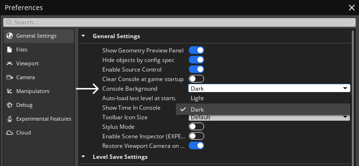 Console Log - Global Preferences