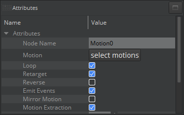 Attribute pane of transition