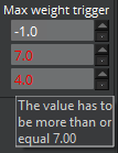 Example of ascending order for Max weight trigger values.