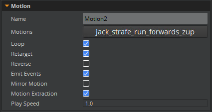 Add the run motion file to the Motion2 node.