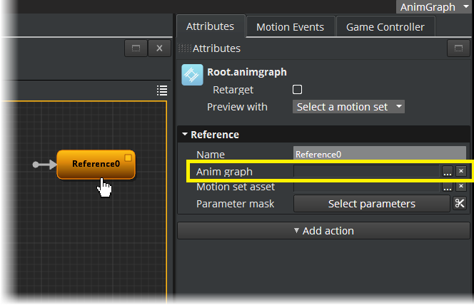 Click to browse to an external anim graph for the reference node.