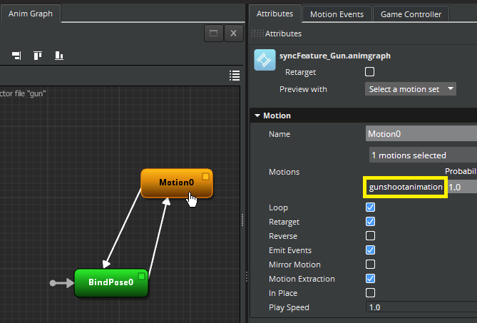 Motion node with associated animation.