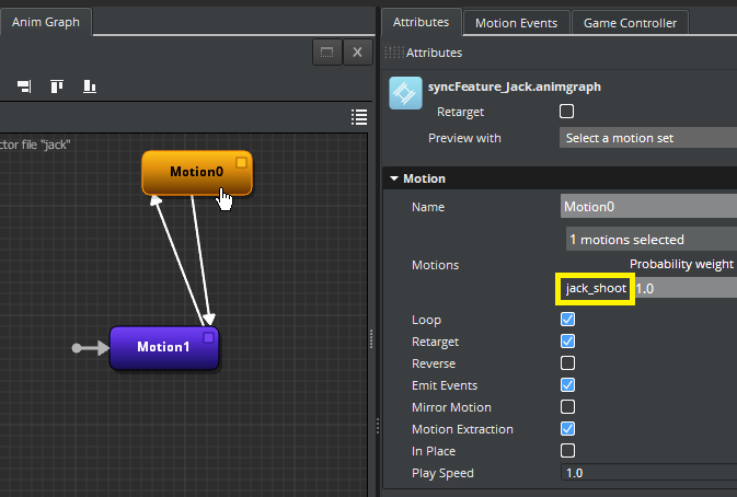 Motion node with associated animation.