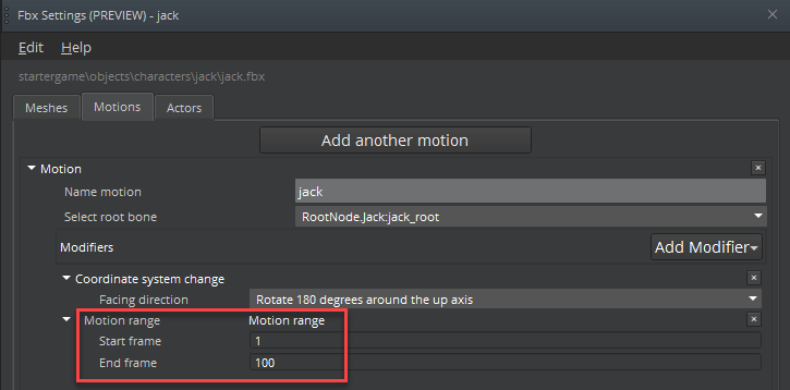 Specify the motion range keyframe for your actor&rsquo;s motion in the O3DE Animation Editor