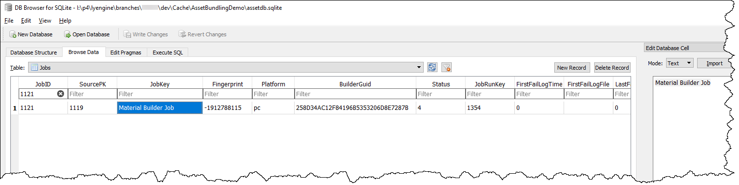 Looking up a value in the asset database Jobs table.