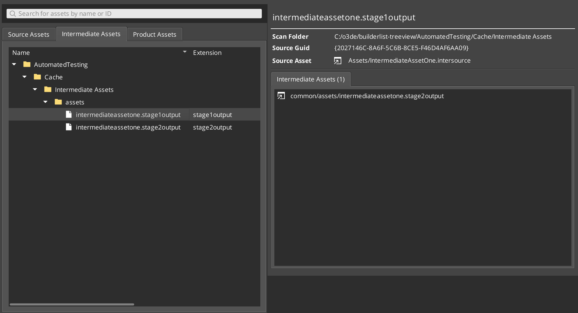 Asset Processor UI assets tab - intermediate assets