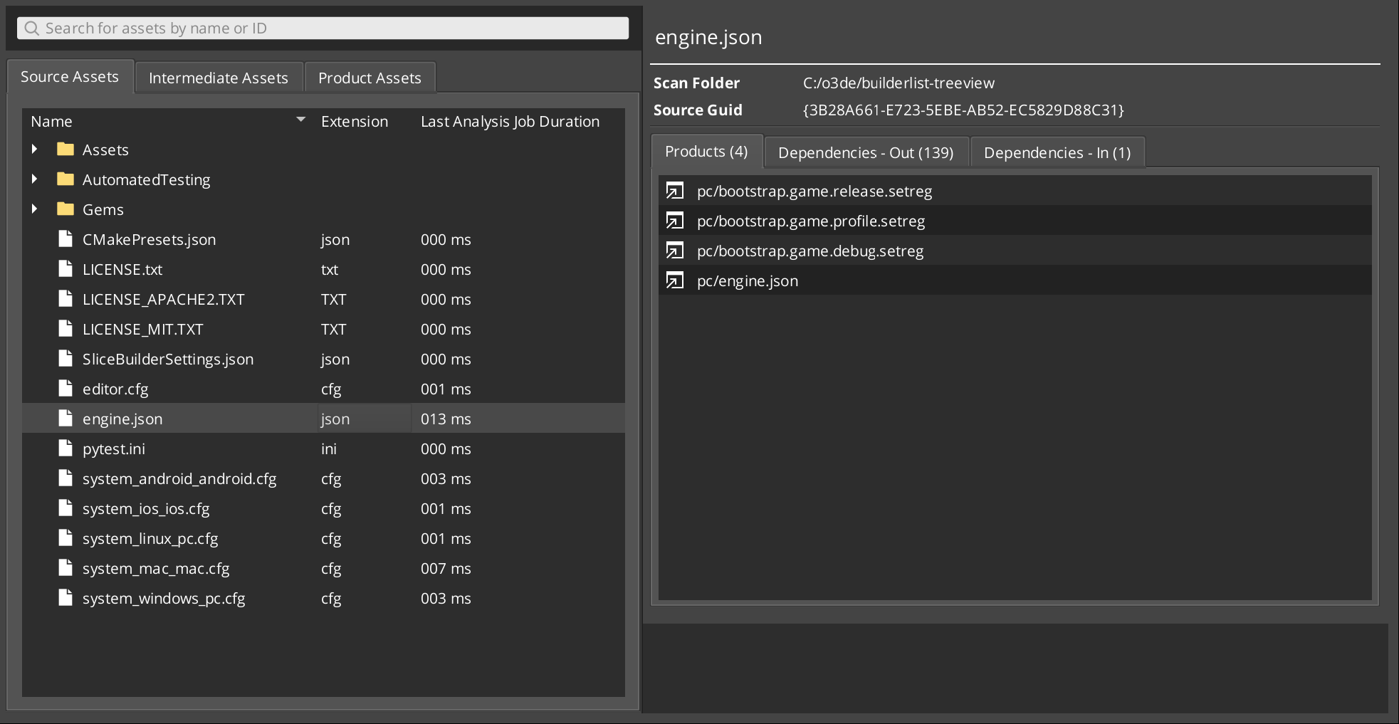 Asset Processor UI assets tab - source assets