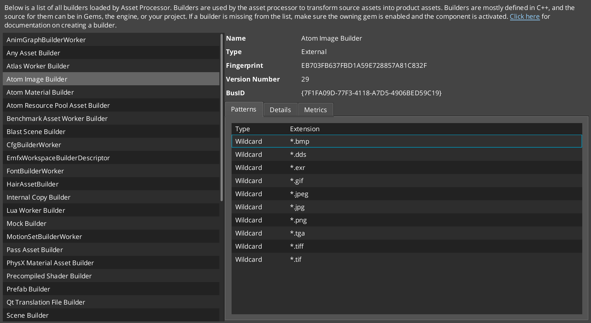 Asset Processor UI builders tab