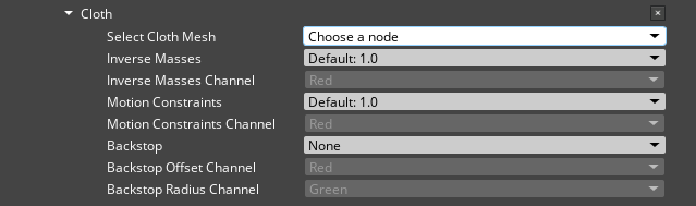 The Scene Settings Meshes tab Cloth modifier.