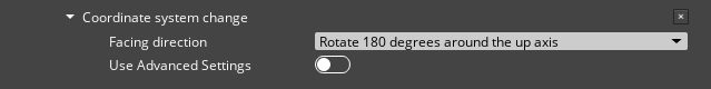 The Scene Settings Meshes tab Coordinate system change modifier basic settings.