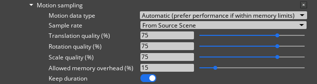 The Scene Settings Motions tab Motion sampling modifier.