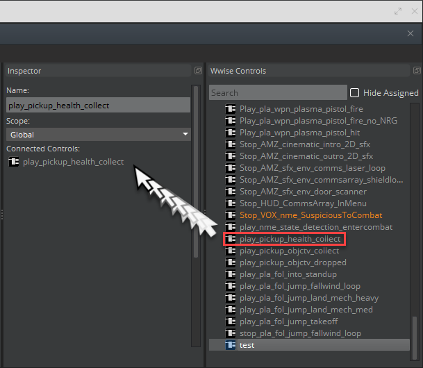 Drag the selected control to the Connected Controls area of the Inspector pane