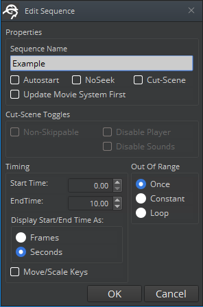 Specify track view sequence properties.