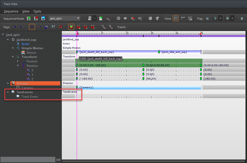 Creating track event nodes in a sequence.