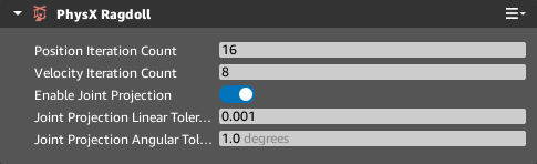 PhysX Ragdoll component properties.