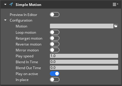 Add the Simple Motion component to an entity to assign a motion for the actor.