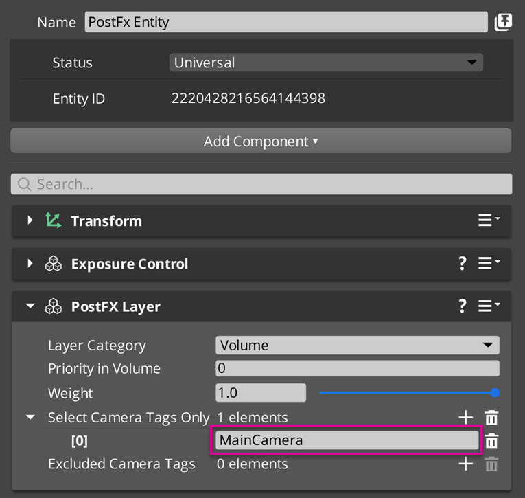 Using camera tags with PostFX Layer