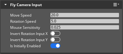 Fly Camera Input component properties