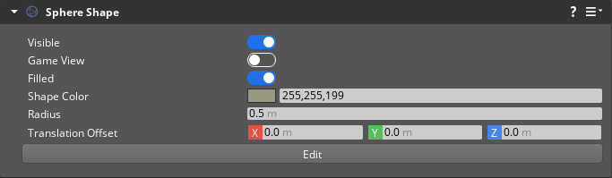 Sphere Shape component properties