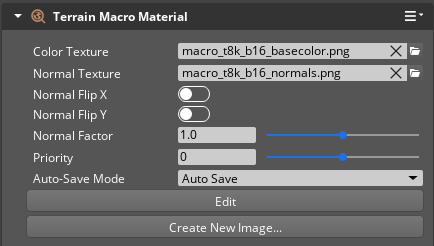 Terrain Macro Material component properties