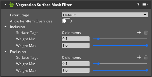 Vegetation Surface Mask Filter component properties