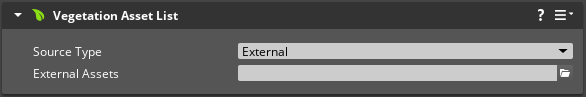 Vegetation Asset List component properties