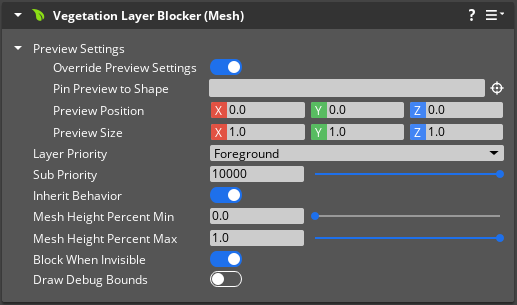 Vegetation Layer Blocker component properties