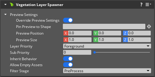 Vegetation Layer Spawner component properties