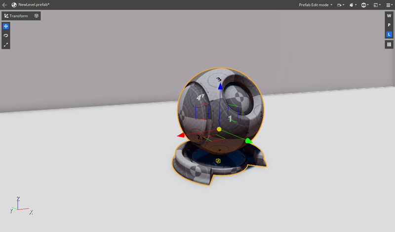 Screenshot of 3D Viewport with UI widgets, entity, and a manipulator visible.