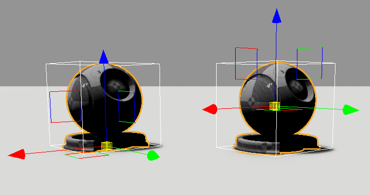 Side-by-side images of an entity showing the locations of its default and center pivot