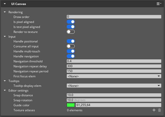 Canvas properties in the Properties pane of the UI Editor