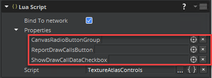 Properties in a Lua Script component.