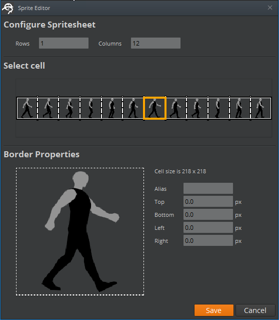 Configure Spritesheet and Select cell.