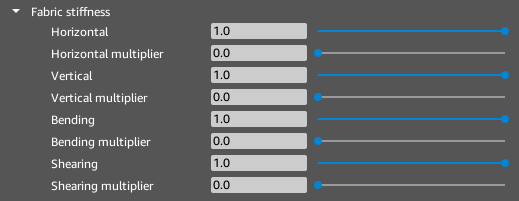 Fabric stiffness properties of the Cloth component