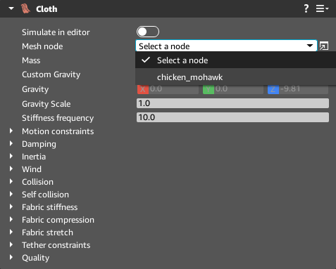 Open 3D Engine cloth component.