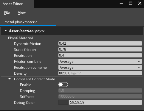 Physics material interface.