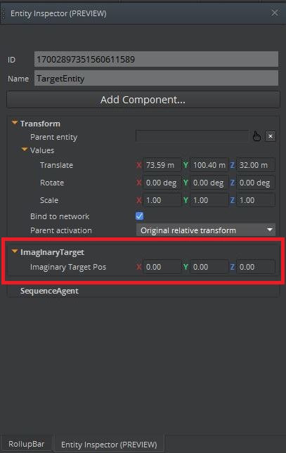 ImaginaryTarget component in Entity Inspector