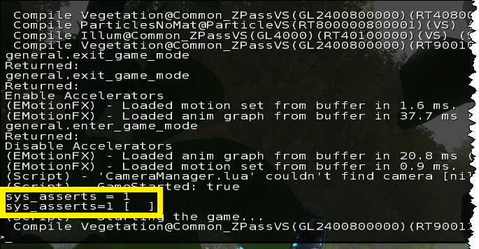 Setting the sys_asserts console variable at runtime.