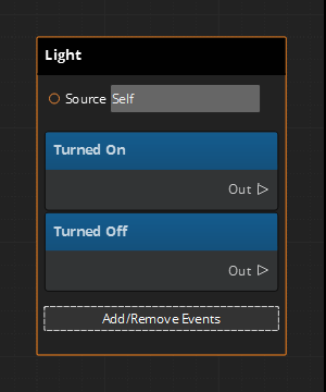 A receiver node with two events in Script Canvas.