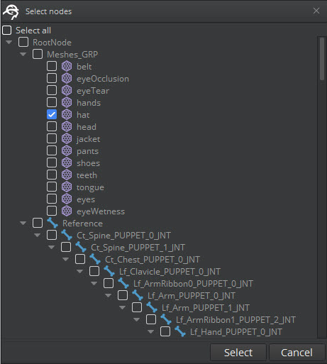 Select the appropriate nodes in FBX Settings.
