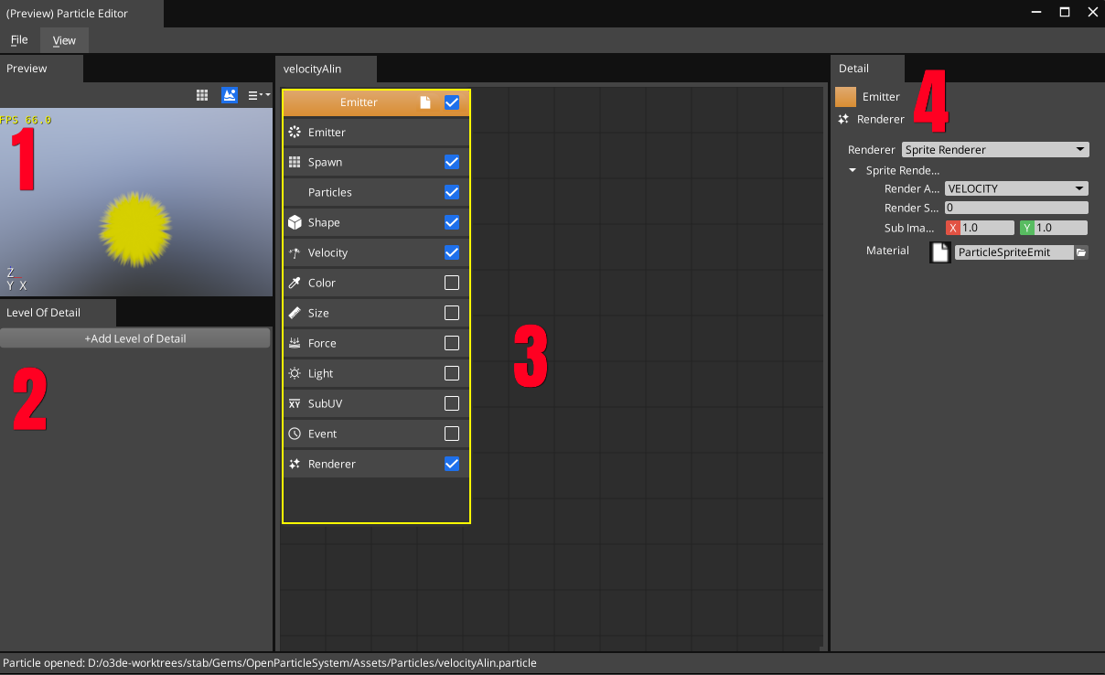 Main Particle Editor Window