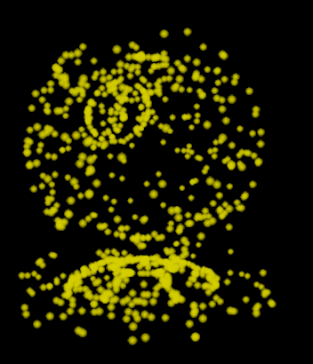 Shows particles being emitted in a Mesh shape Particle Shape Mesh Example