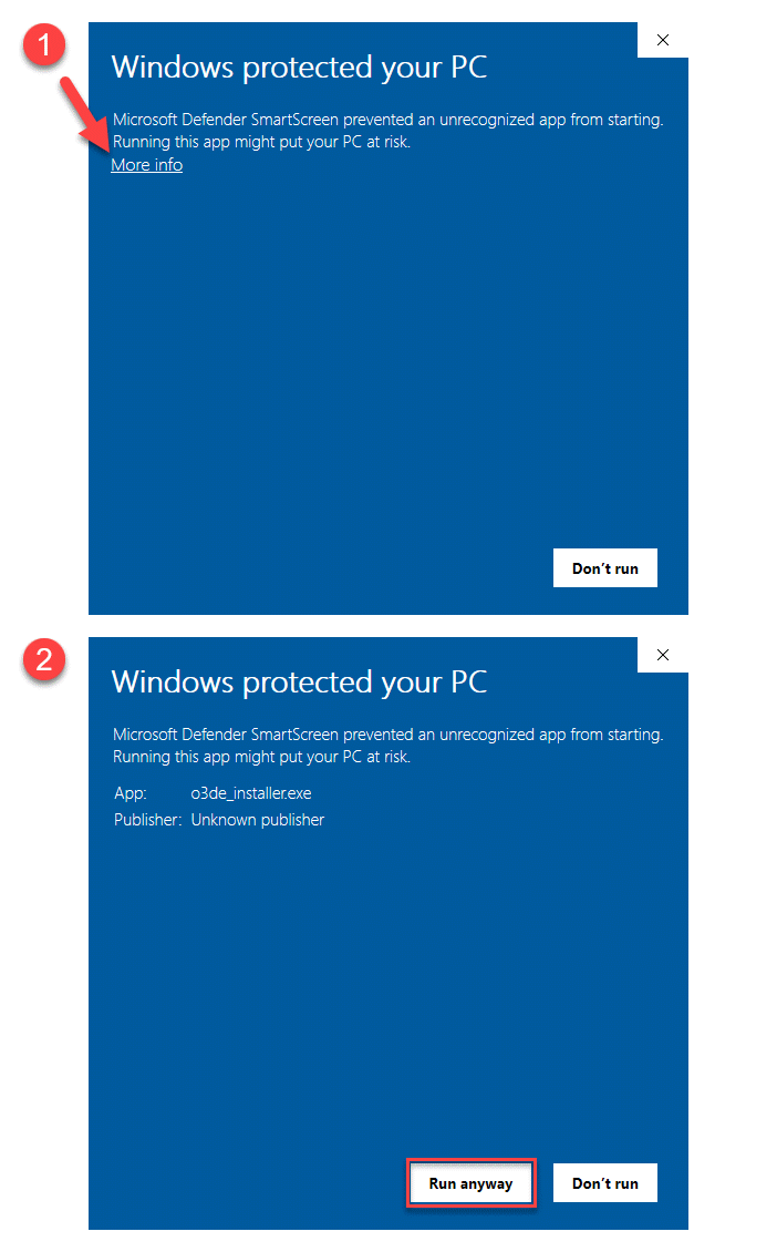 Microsoft Defender Windows protection dialog boxes